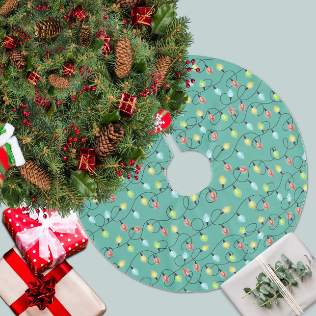 Colourful Christmas Lights on Mint Green Brushed Polyester Tree Skirt (Creator Uploaded)