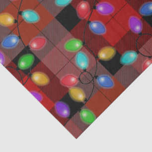 Colourful Christmas Lights Red Plaid Tissue Paper