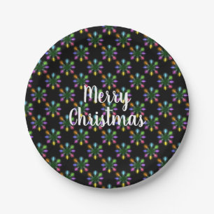 colourful Christmas lights snowflake Paper Plate