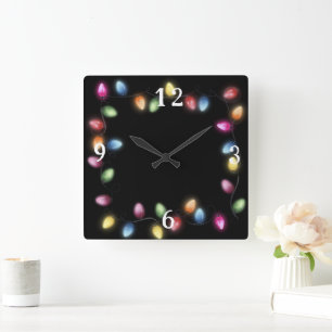Colourful Christmas Lights  Square Wall Clock