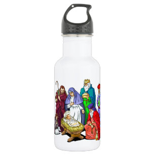 Colourful Christmas Nativity Scene 532 Ml Water Bottle