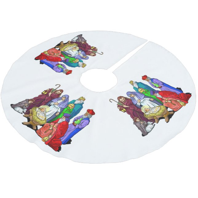 Colourful Christmas Nativity Scene Brushed Polyester Tree Skirt (Angled)