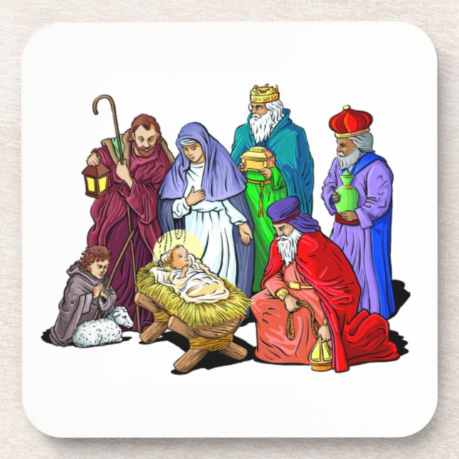 Colourful Christmas Nativity Scene Coaster (Front)