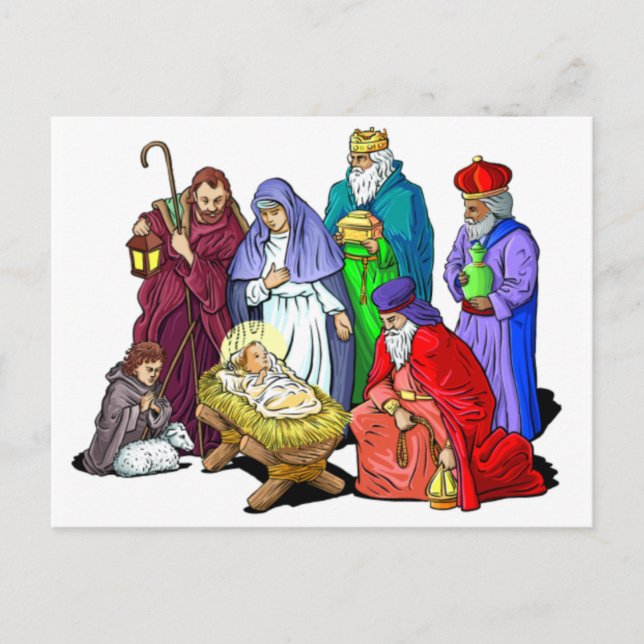 Colourful Christmas Nativity Scene Holiday Postcard (Front)