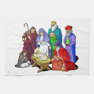 Colourful Christmas Nativity Scene Kitchen Towel