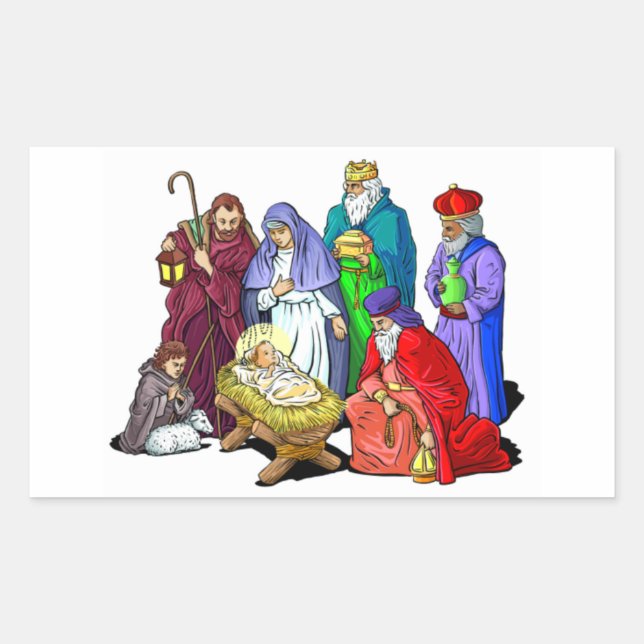 Colourful Christmas Nativity Scene Sticker (Front)