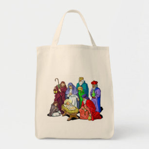 Colourful Christmas Nativity Scene Tote Bag