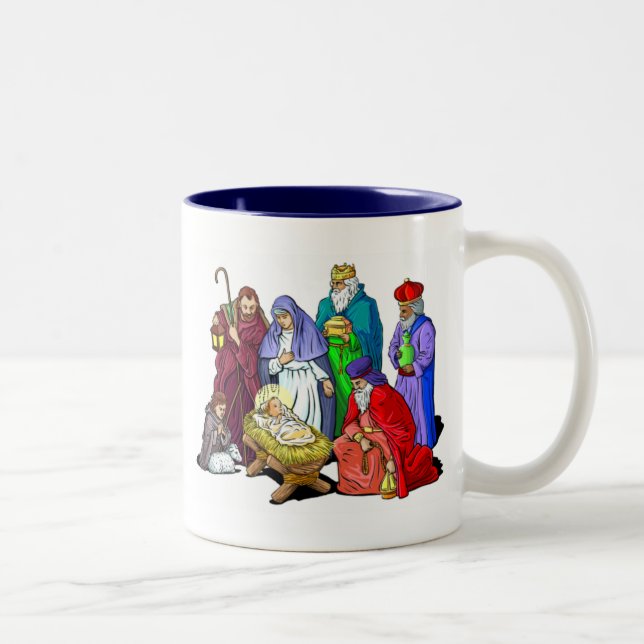 Colourful Christmas Nativity Scene Two-Tone Coffee Mug (Right)