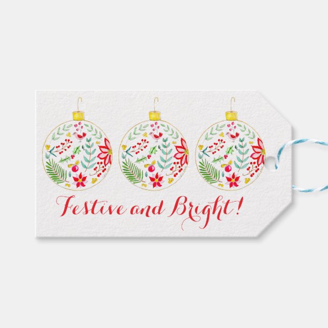 Colourful Christmas Ornament Gift Tags (Front (Horizontal))