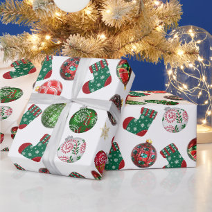 Colourful Christmas Ornaments and Stockings Wrapping Paper