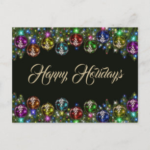 Colourful Christmas Ornaments Black Postcard