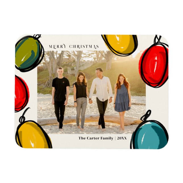 Colourful Christmas Ornaments Family Photo Holiday Magnet (Horizontal)