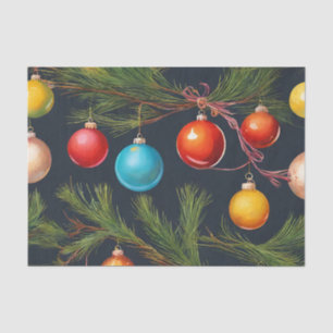 Colourful Christmas Ornaments Hanging on Tree  Tissue Paper