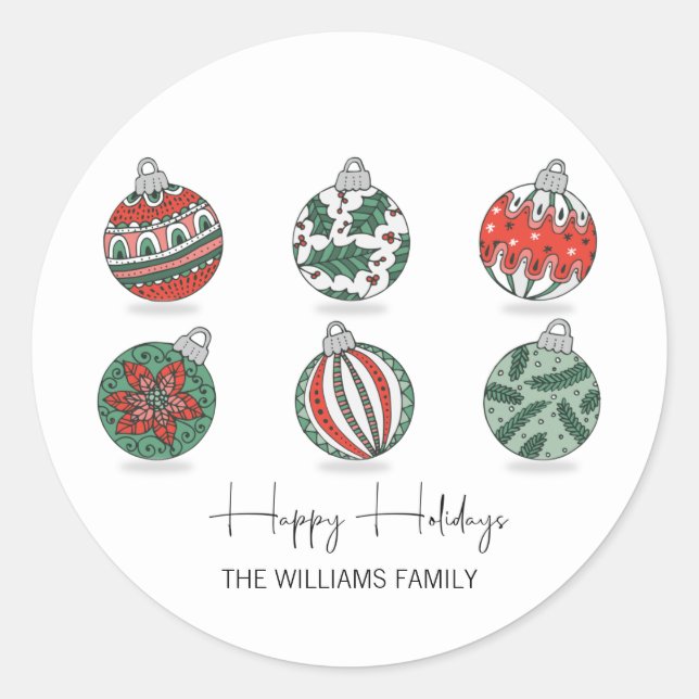 Colourful Christmas Ornaments Holiday Classic Round Sticker (Front)