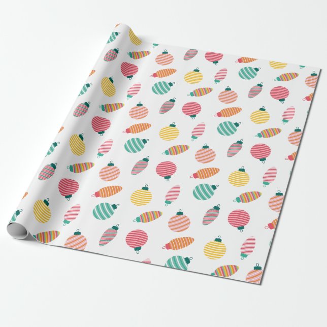 Colourful Christmas Ornaments Wrapping Paper (Unrolled)