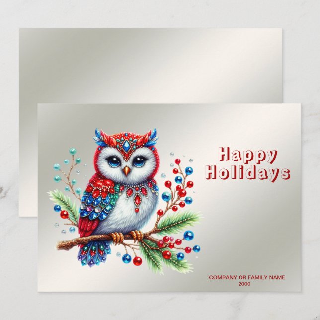 Colourful Christmas Owl Holiday Card (Front/Back)