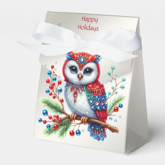Colourful Christmas Owl Holiday Gift Box (Front Side)