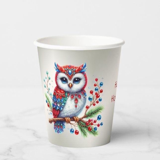 Colourful Christmas Owl Holiday Paper Cups (Front)