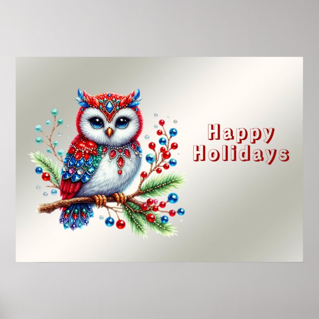 Colourful Christmas Owl Holiday Poster (Front)