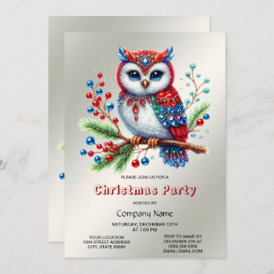 Colourful Christmas Owl Party Invitation