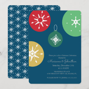 Colourful Christmas Party Ornaments Snowflakes Invitation