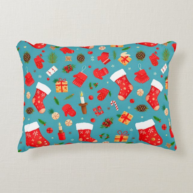 Colourful christmas pattern accent pillow (Front)