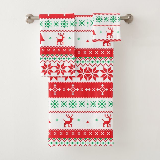 Colourful Christmas Pattern Bath Towel Set (Insitu)