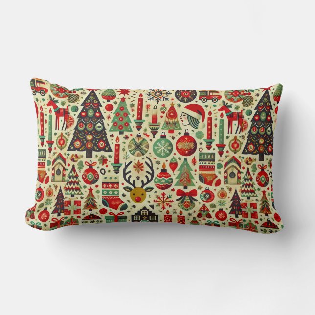 Colourful christmas pattern lumbar pillow (Front)
