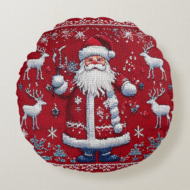 Colourful christmas pattern round pillow (Front)