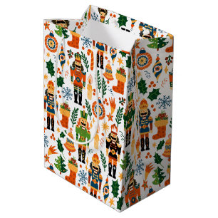 Colourful Christmas Pattern With Nutcrackers Medium Gift Bag