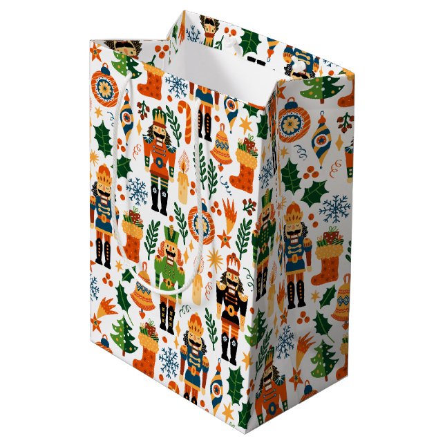 Colourful Christmas Pattern With Nutcrackers Medium Gift Bag (Back Angled)