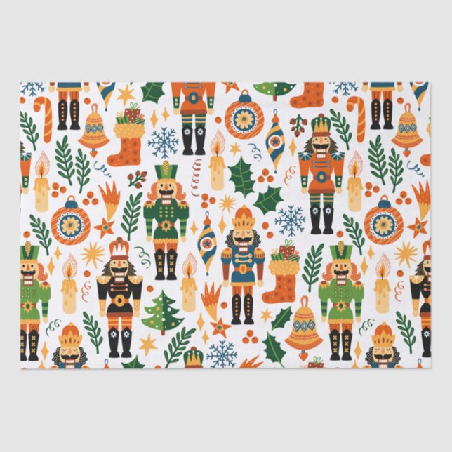 Colourful Christmas Pattern With Nutcrackers Tissue Paper (Front)