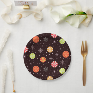 Colourful Christmas Peppermint Candy With Snowflak Paper Plate