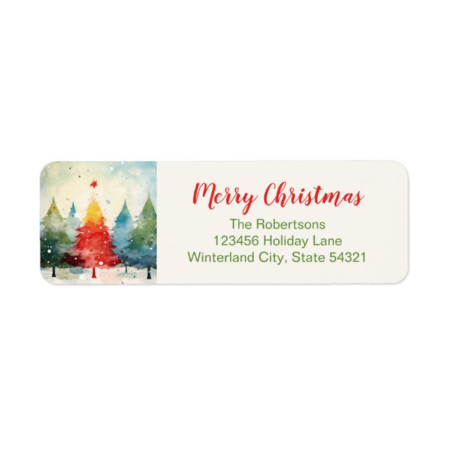 Colourful Christmas Pine Trees Return Address Labe (Front)
