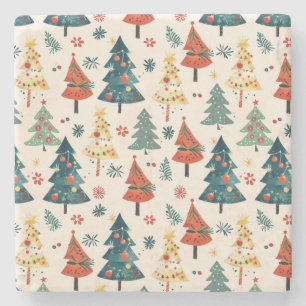 Colourful Christmas Pine Trees Seamless Pattern Stone Coaster