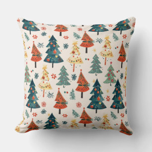 Colourful Christmas Pine Trees Seamless Pattern Throw Pillow