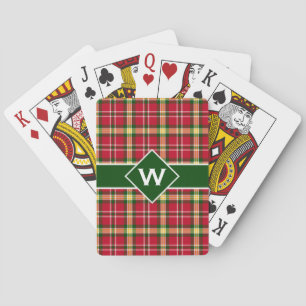 Colourful Christmas Plaid Monogram Playing Cards