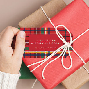 Colourful Christmas plaid red holiday personalized Gift Tags