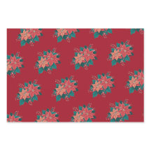 Colourful Christmas Poinsettias Gift Wrap Set of 3