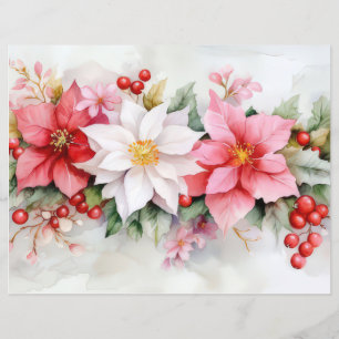Colourful Christmas Poinsettias Scrapbooking Paper