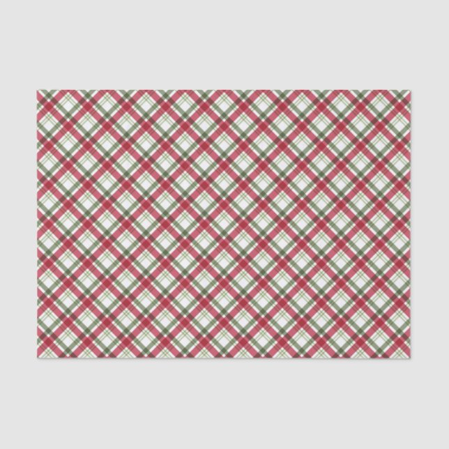 Colourful Christmas Red Green Plaid Pattern Tissue Paper (Front)