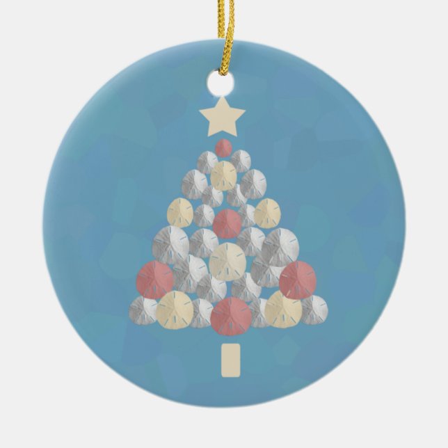 Colourful Christmas Sand Dollar Tree Ceramic Ornament (Front)
