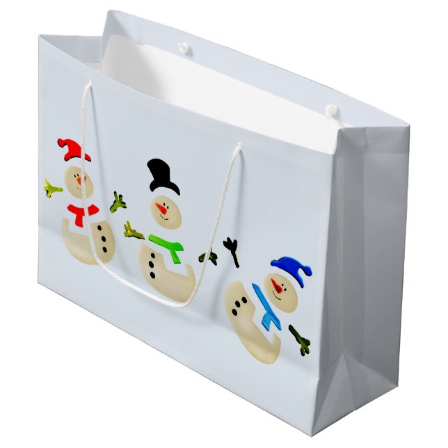 Colourful Christmas Snowman Parade Large Gift Bag (Front Angled)