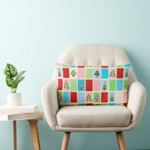Colourful Christmas Squares Lumbar Pillow