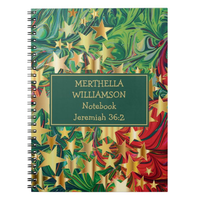 Colourful CHRISTMAS STARS Abstract Personalized Notebook (Front)