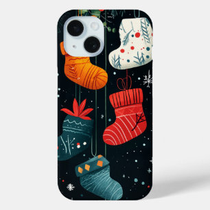 Colourful Christmas Stockings Festive Holiday Deco iPhone 15 Case