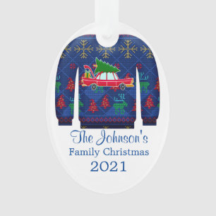 Colourful Christmas Sweater Family  Ornament