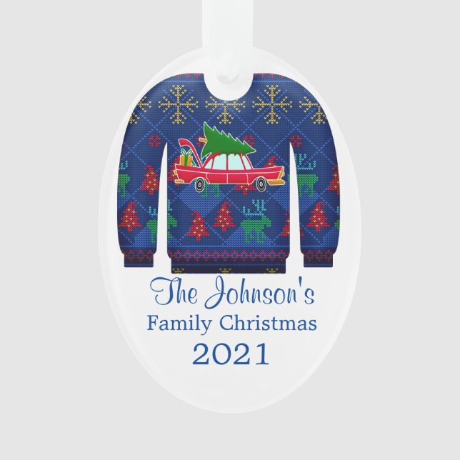 Colourful Christmas Sweater Family  Ornament (Front)