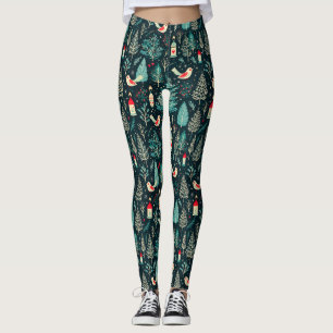 Colourful Christmas symbols and birds pattern Leggings