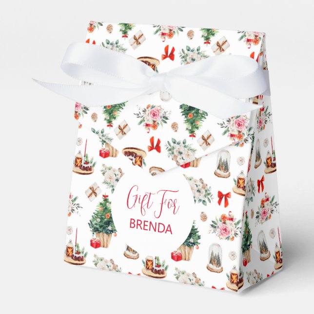 Colourful Christmas Symbols Pattern Custom Text Favor Box (Front Side)